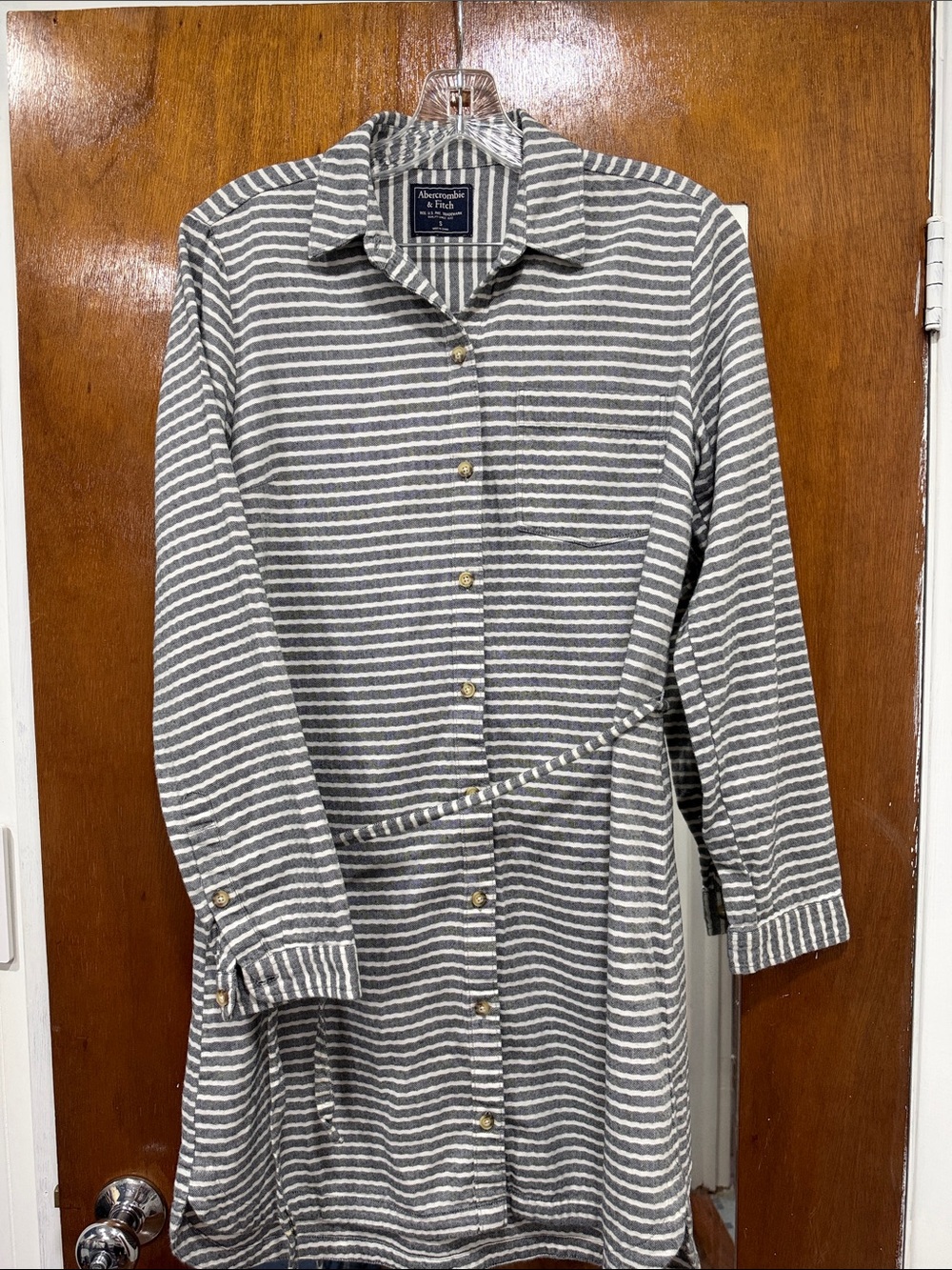 Abercrombie & Fitch Gray and White Striped Button-Front Shirt Dress